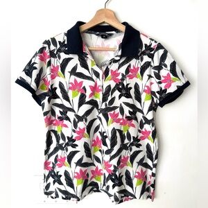 Lands End Floral Polo Top - Pink & Black